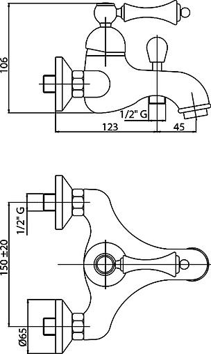 Смеситель для ванны Cezares Margot бронза/белый MARGOT-VM-02-Bi