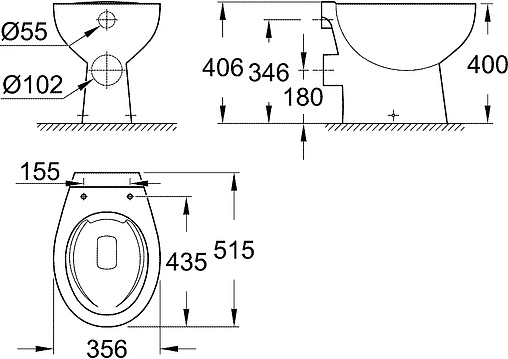 Унитаз приставной безободковый Grohe Bau Ceramic белый 39430000