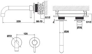 Смеситель для раковины из стены WHITECROSS Y chrome хром Y1215CR, 2