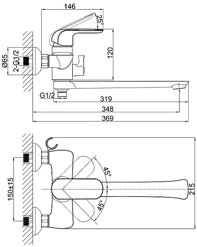 Смеситель для ванны с длинным изливом D&amp;K Venice Gondola хром DA1023301