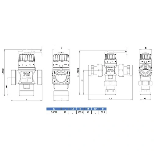 Трехходовой термостатический смесительный клапан 1&quot; +35...+60°С Kvs 1.6 Barberi L-comfort V07 M25 0AB