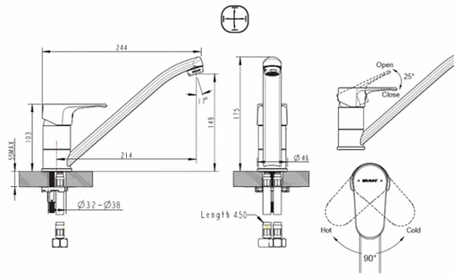 Смеситель для кухни Bravat Alfa хром F7120178CP-2