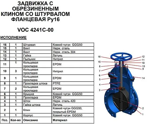 Задвижка с обрезиненным клином фланцевая Ду150 Ру16 Tecofi VOC4241C-00EP0150 Задвижка с обрезиненным клином фланцевая Ду150 Ру16 Tecofi VOC4241C-00EP0150