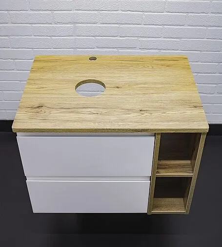 Тумба-умывальник подвесной Домино Frost 70 белый/дуб вотан DF3401T+641945