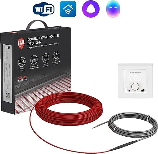Теплый пол (нагревательный кабель) Royal Thermo Doublepower Cable 2000Вт 16.7м² RTDC 2-17-2000 комплект с RTS-16