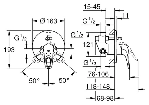 Смеситель для ванны скрытого монтажа Grohe Eurostyle New хром 33637003 Смеситель для ванны скрытого монтажа Grohe Eurostyle New хром 33637003
