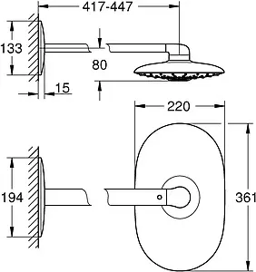 Лейка верхнего душа с настенным креплением Grohe Rainshower SmartControl 360 Duo хром 26254000 Лейка верхнего душа с настенным креплением Grohe Rainshower SmartControl 360 Duo хром 26254000, 2