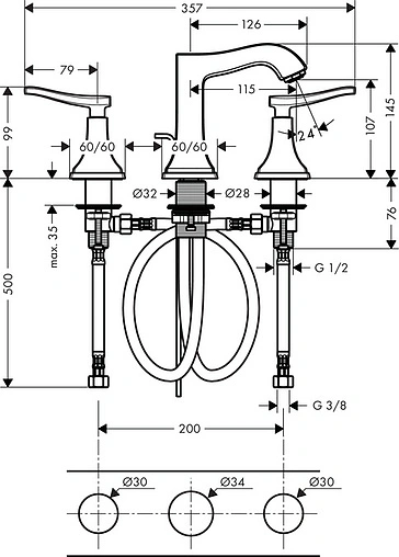 Смеситель для раковины Hansgrohe Metropol Classic 110 хром/золото 31330090 Смеситель для раковины Hansgrohe Metropol Classic 110 хром/золото 31330090