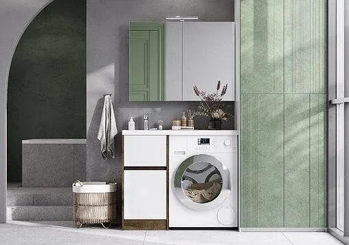 Тумба-умывальник напольная над стиральной машиной Aquaton Лондри 105 L дуб рустикальный/белый 1A2670K2LHDR0+