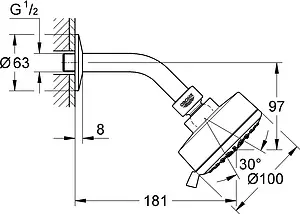 Лейка верхнего душа с настенным креплением Grohe Tempesta Cosmopolitan хром/белый 27869001 Лейка верхнего душа с настенным креплением Grohe Tempesta Cosmopolitan хром/белый 27869001, 2