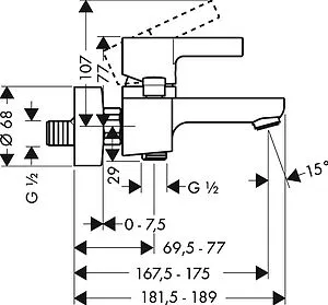 Смеситель для ванны Hansgrohe Metris S хром 31460000 Смеситель для ванны Hansgrohe Metris S хром 31460000, 2