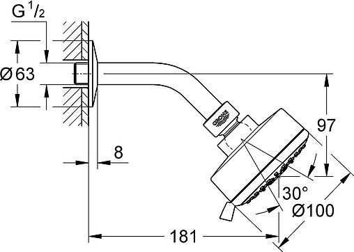 Лейка верхнего душа с настенным креплением Grohe Tempesta Cosmopolitan хром/белый 27869001 Лейка верхнего душа с настенным креплением Grohe Tempesta Cosmopolitan хром/белый 27869001