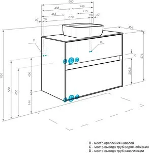 Тумба-умывальник подвесная Aquaton Либерти 100 дуб эльвезия 1A2796K1LY010, 2