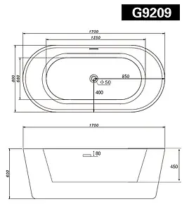 Ванна акриловая отдельностоящая Abber 170x80 AB9209 Ванна акриловая отдельностоящая Abber 170x80 AB9209, 2