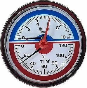 Термоманометр аксиальный TIM 63мм 10 бар 120°С ½&quot; Y-63T-10, 1