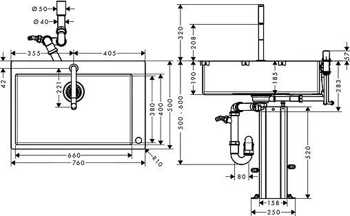 Мойка кухонная с встроенным смесителем Hansgrohe C71-F660-08 76x50 хром 43202000