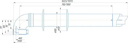 Комплект дымохода Ø 60/100мм L=1000мм Krats Стандарт KTS-01P-075