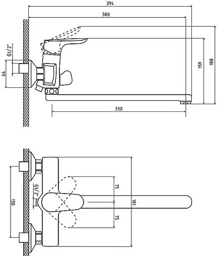 Смеситель для ванны с длинным изливом Osgard Hornavan хром 81223
