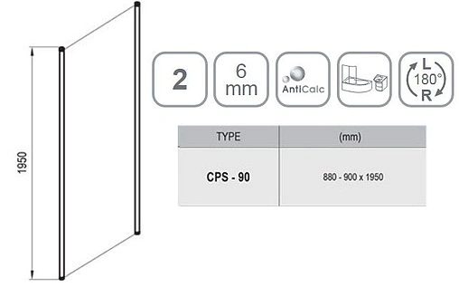 Боковая стенка 900мм прозрачное стекло Ravak Chrome CPS-90 9QV70U00Z1