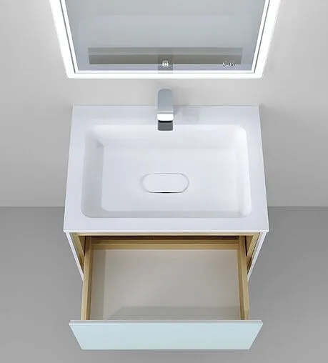 Тумба под умывальник подвесная Jorno Glass 65 белый/дуб сонома Gla.01.62/P/W