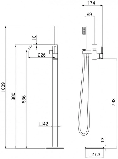 Смеситель для ванны напольный Swedbe Spira хром 4001