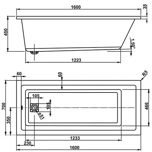 Ванна акриловая Vagnerplast Cavallo 160x70 VPBA167CAV2X-04