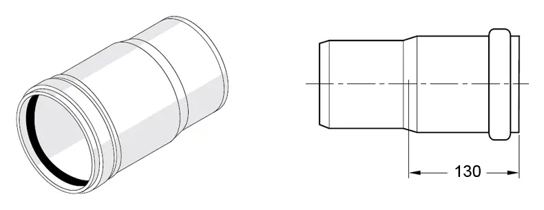 Патрубок компенсационный внутренний бесшумный D=110мм Rehau Raupiano Plus 11215941001 Патрубок компенсационный внутренний бесшумный D=110мм Rehau Raupiano Plus 11215941001, 2