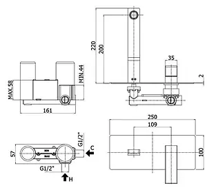 Смеситель для раковины из стены Paffoni West хром WS105CR Смеситель для раковины из стены Paffoni West хром WS105CR, 2