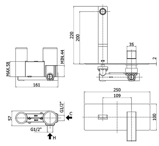 Смеситель для раковины из стены Paffoni West хром WS105CR