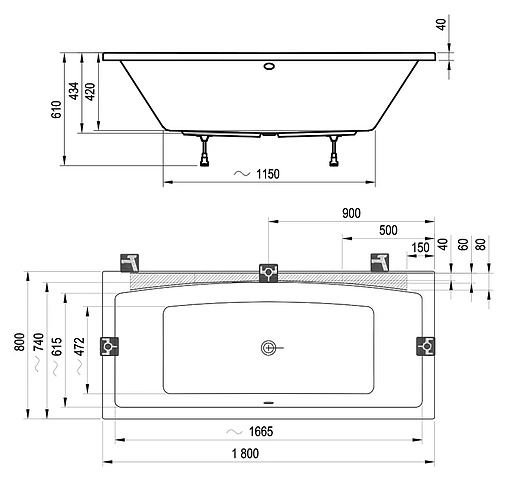 Ванна акриловая Ravak FORMY 02 180x80 C891000000