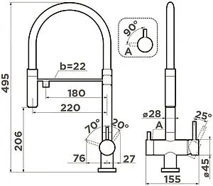 Сменный гибкий шланг для смесителя Omoikiri OT-01-BL чёрный матовый 4996003 Сменный гибкий шланг для смесителя Omoikiri OT-01-BL чёрный матовый 4996003, 2
