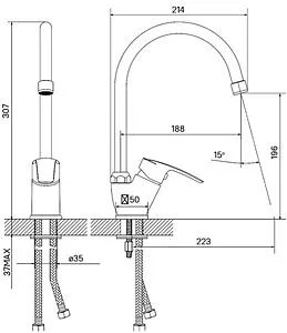 Смеситель для кухни IDDIS Cuba чёрный матовый CU5BLJ0i05, 2