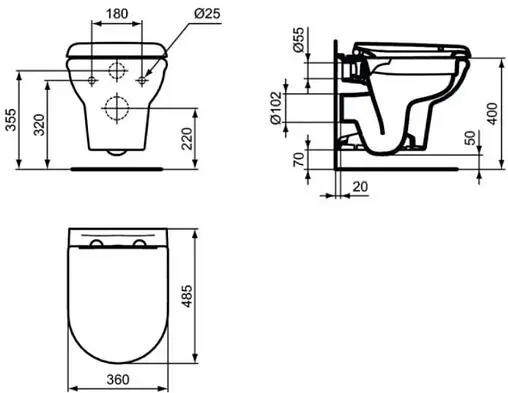 Комплект 4 в 1 Ideal Standard Exacto Rimless X042601