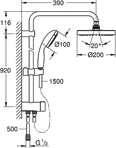 Душевая система без смесителя Grohe Tempesta New 200 Rustic хром 26452001 Душевая система без смесителя Grohe Tempesta New 200 Rustic хром 26452001, 2