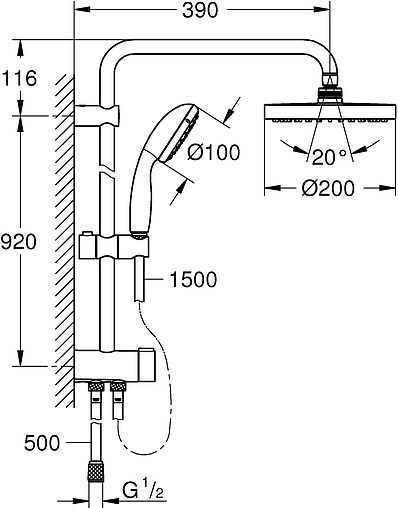 Душевая система без смесителя Grohe Tempesta New 200 Rustic хром 26452001