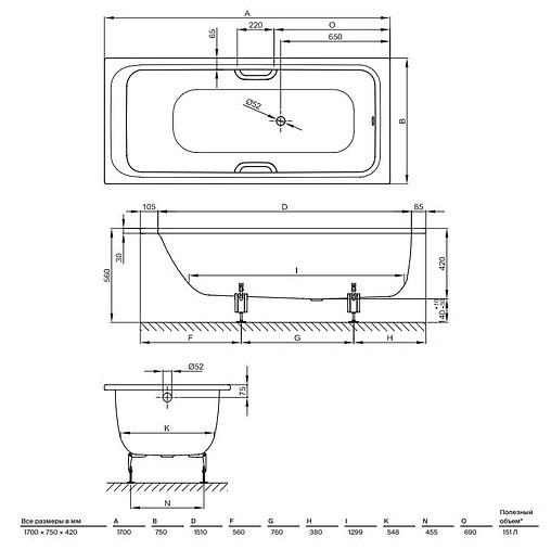 Ванна стальная Bette Select 170x75 easy-clean белый 3412-000 PLUS
