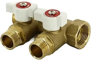 Коллектор запорный проходной 2 отвода ¾"в/н x ½"н Uni-fitt 420G3220 Коллектор запорный проходной 2 отвода ¾"в/н x ½"н Uni-fitt 420G3220, 1