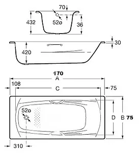 Ванна стальная Roca Swing 170x75 белый 2201E0000, 2