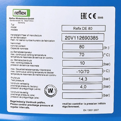 Гидроаккумулятор Reflex DE 80л 10 бар 7306500