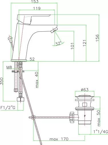 Смеситель для раковины Fiore Kevon хром 81CR8123