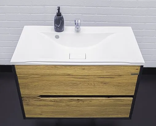 Тумба-умывальник подвесная Домино Karat 80 дуб вотан/антрацит DK3202T+4627173210119