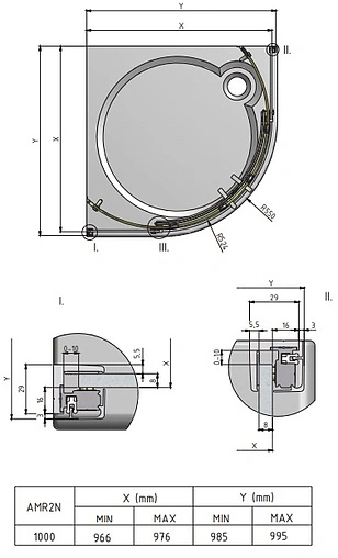 Душевое ограждение 1000x1000мм прозрачное стекло Roltechnik Ambient Line AMR2N/1000 624-1000000-00-02