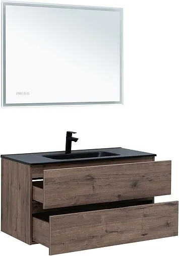 Тумба-умывальник подвесная Aquanet Алвита New 100 дуб веллингтон/табак 00334188+00254365