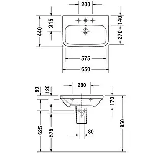 Раковина Duravit DuraStyle 65 белый 2319650000 Раковина Duravit DuraStyle 65 белый 2319650000, 2