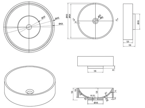 Раковина Aquanet Circle V40 45 белый 00198963