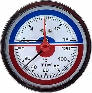 Термоманометр аксиальный TIM 80мм 16 бар 120°С ½&quot; Y-80T-16, 1