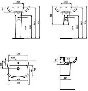 Раковина Ideal Standard Esedra 60 белый T279801 Раковина Ideal Standard Esedra 60 белый T279801, 2