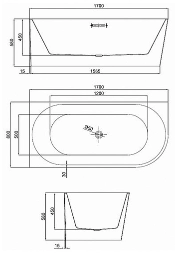 Ванна акриловая отдельностоящая Comforty 170х80 L BA117WL