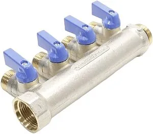 Коллектор запорный проходной 4 отвода синий ¾&quot;в/н x ½&quot;н General Fittings 6200R6N0504B4A, 4