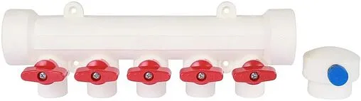 Коллектор запорный проходной 5 отводов красный 40мм x 20мм Kalde 3272-mnr-400520